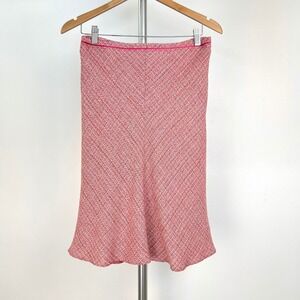Next Pink Red Tweed Flared Midi Skirt Linen Silk Blend Womens Sz 10